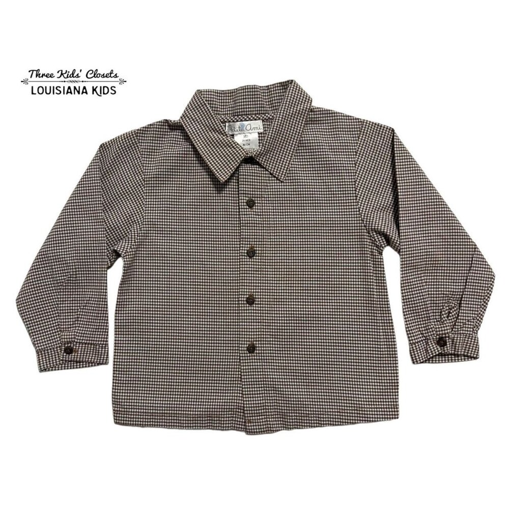 Petit Ami 24m Brown & Blue Gingham Button Down Shirt